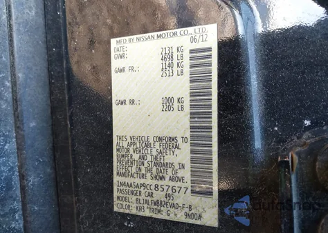 2012 Nissan Maxima 3.5 Sv из США, поврежденный, VIN 1N4AA5AP9CC857677